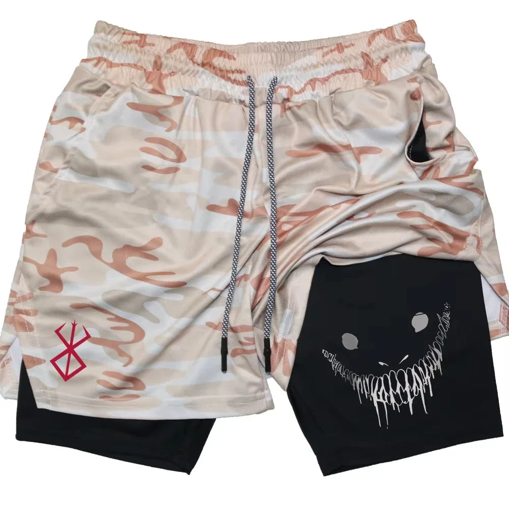 Smiling Face Print Double-Layer shorts
