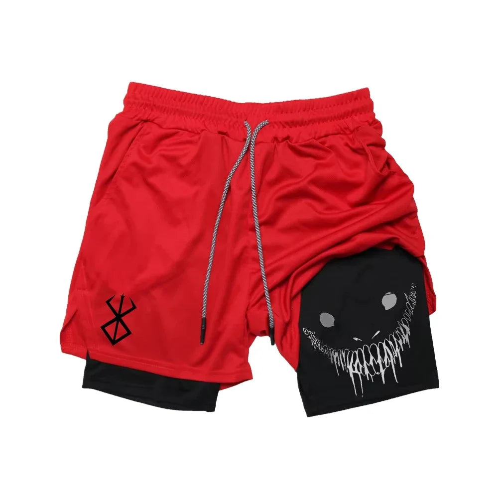 Smiling Face Print Double-Layer shorts