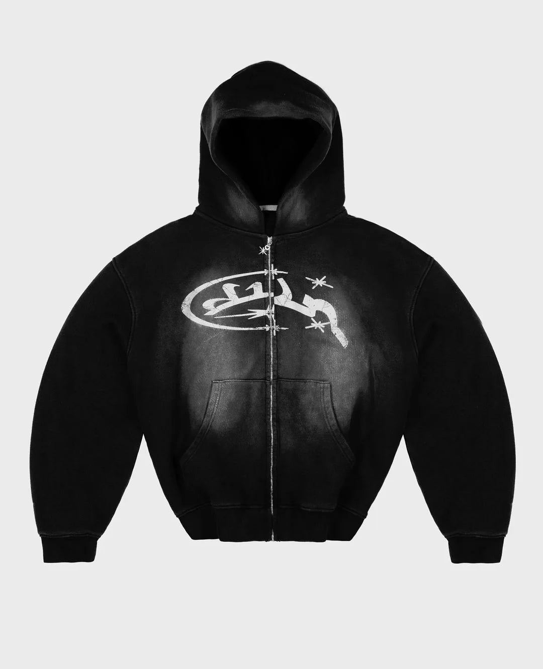 Vintage Print Zip Up Hoodie