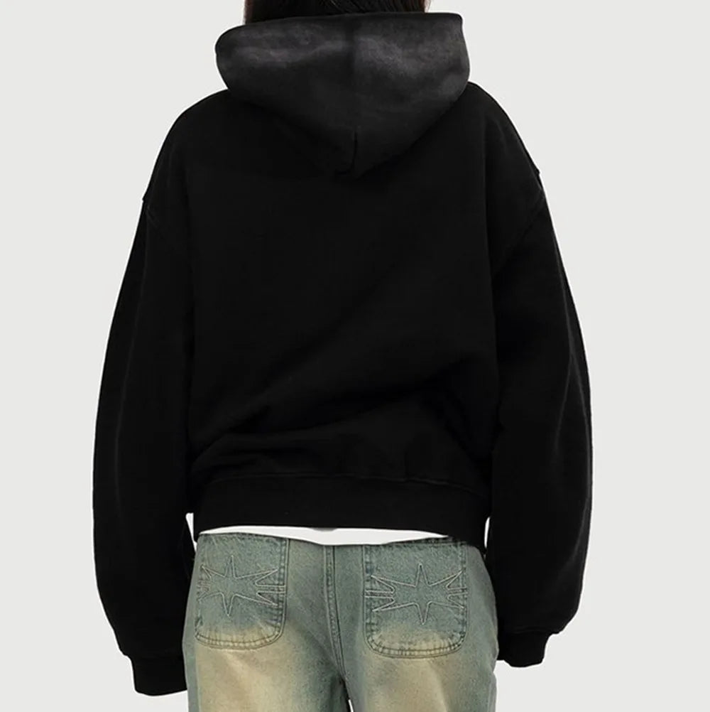 Vintage Print Zip Up Hoodie