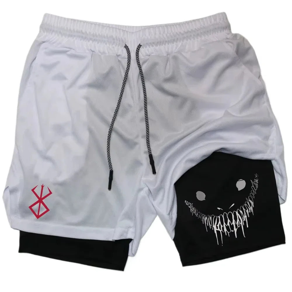Smiling Face Print Double-Layer shorts