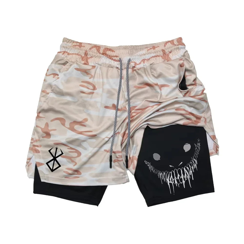 Smiling Face Print Double-Layer shorts