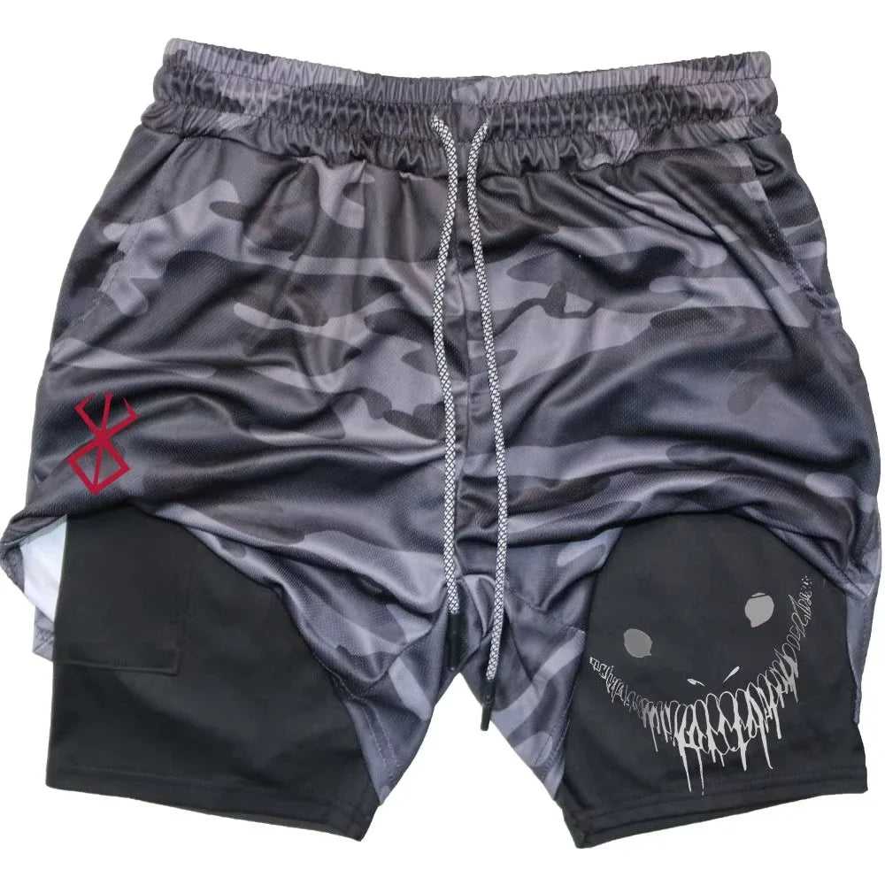 Smiling Face Print Double-Layer shorts