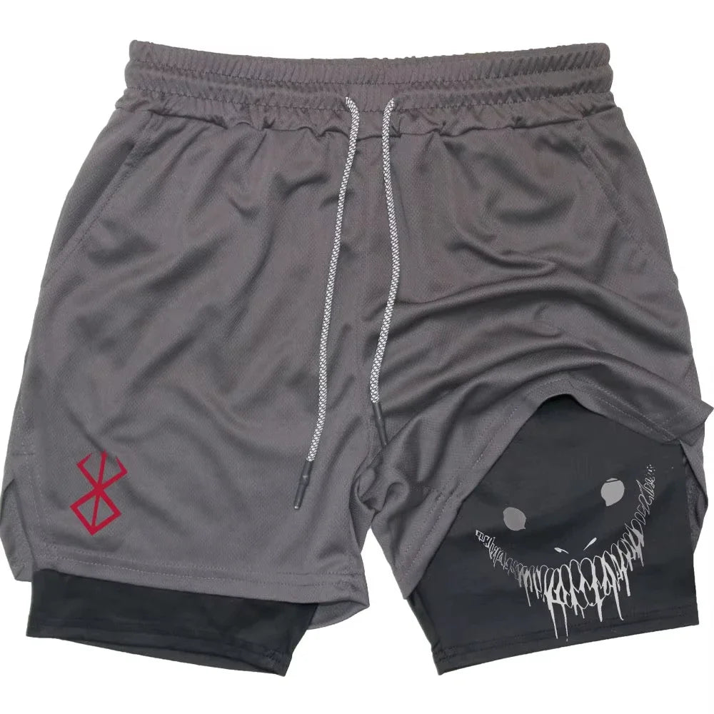 Smiling Face Print Double-Layer shorts