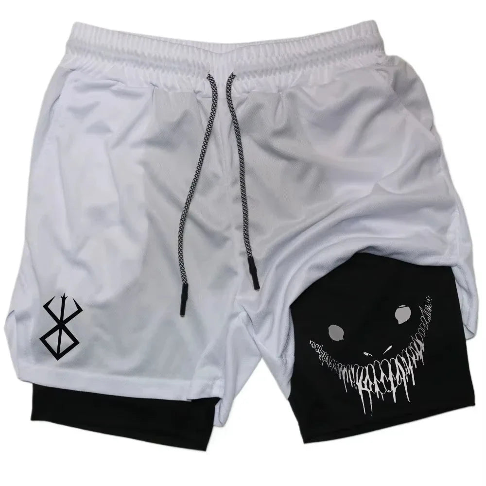 Smiling Face Print Double-Layer shorts