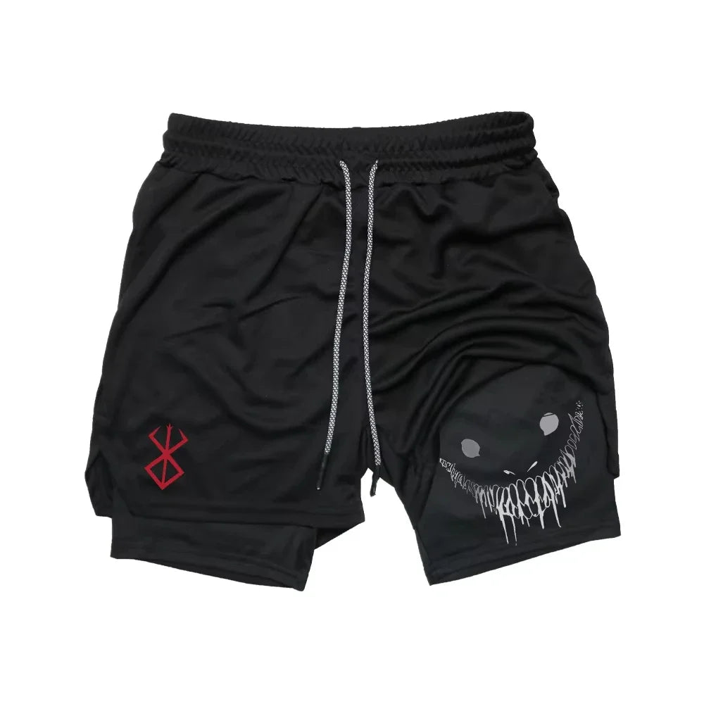 Smiling Face Print Double-Layer shorts