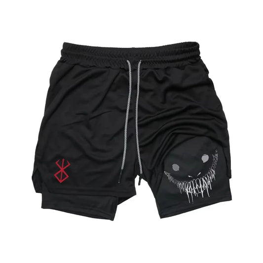 Smiling Face Print Double-Layer shorts