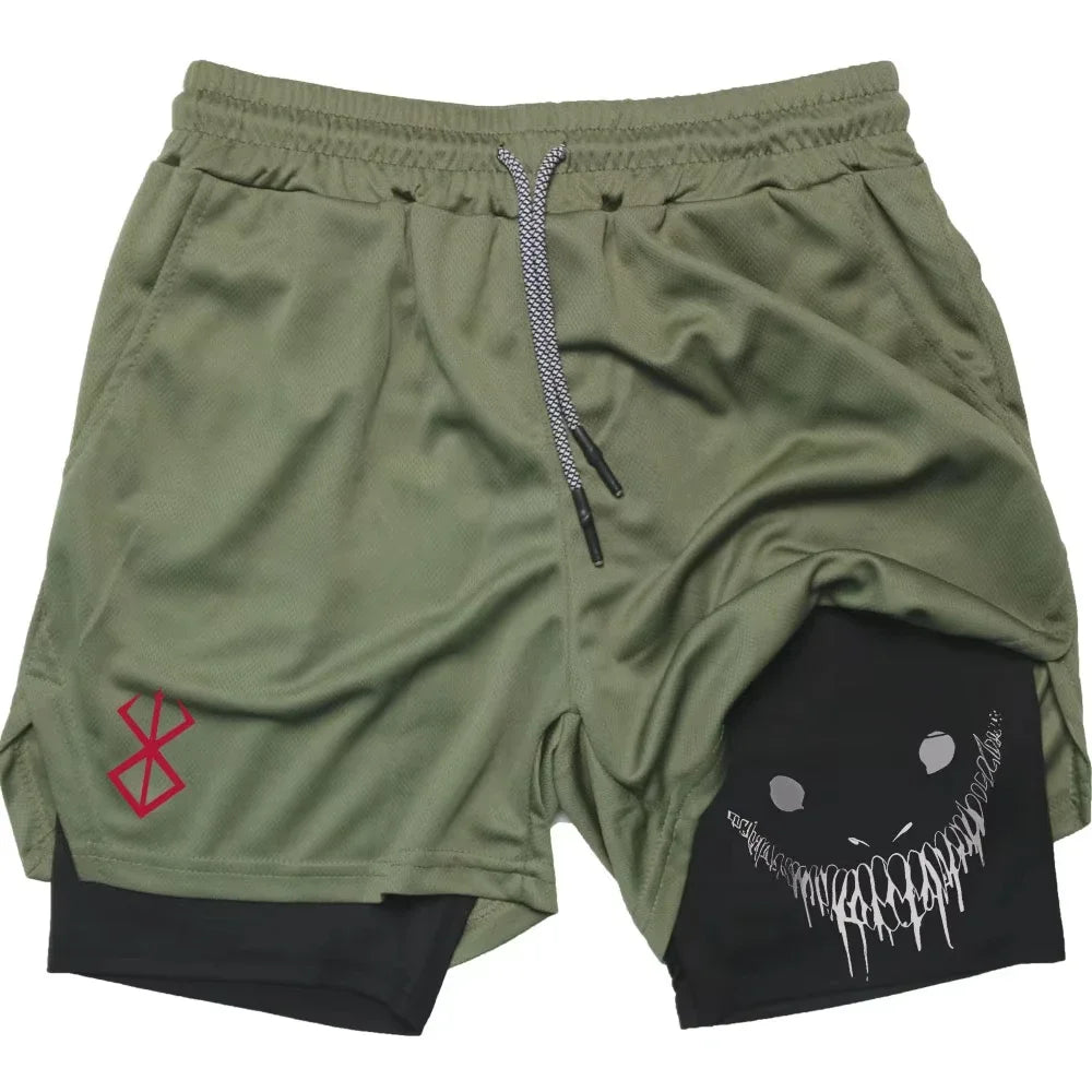 Smiling Face Print Double-Layer shorts
