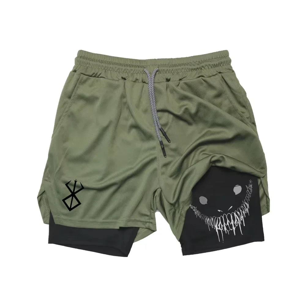 Smiling Face Print Double-Layer shorts