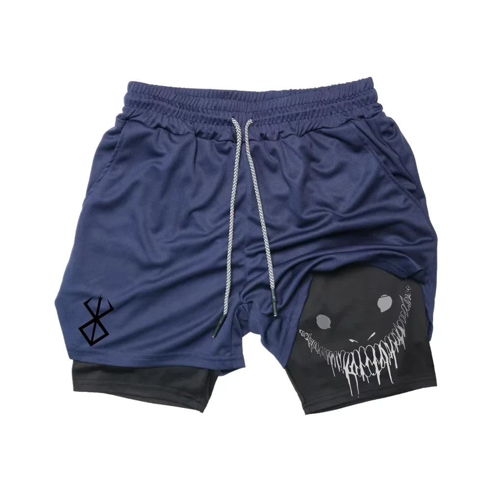 Smiling Face Print Double-Layer shorts